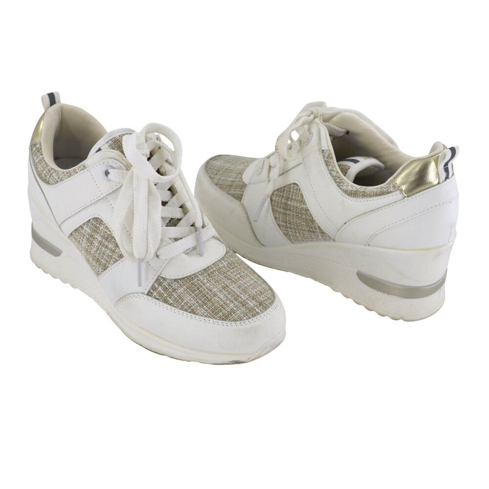 Viscozzy Wedge Heel Sneakers Shoes Women 6 White Gold Platform Casual Y2k Tennis